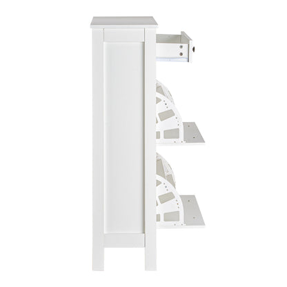 LIVARA Finley White Shoe Cabinet with 2 Flip Drawers Shoe Rack for Entryway