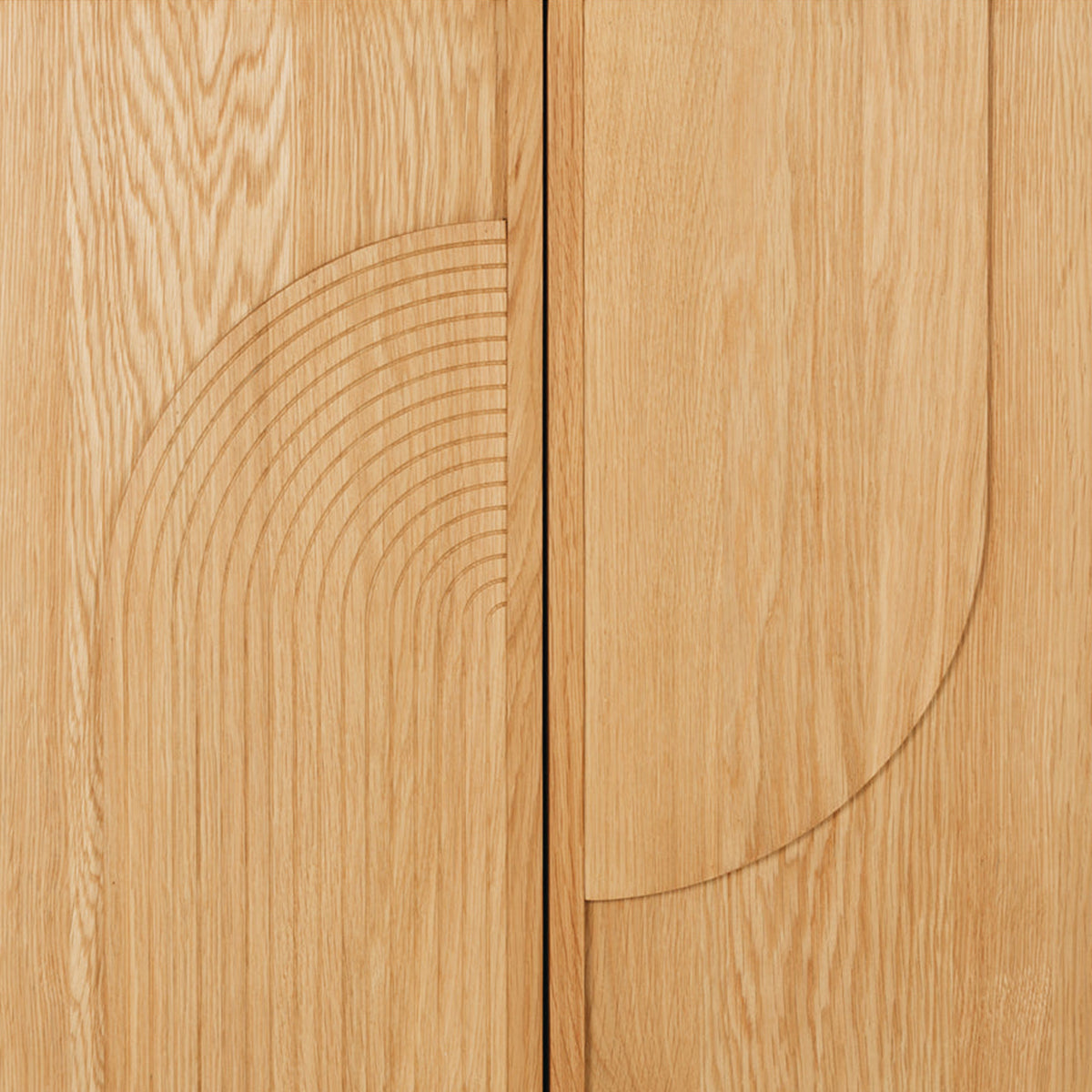 LivaraHome Arcen 4 Door Curved Sideboard Buffet Storage Cabinet - Oak
