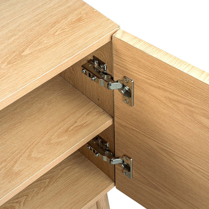 LivaraHome Arcen Lowline 4 Door TV Stand Unit Storage - Natural Oak