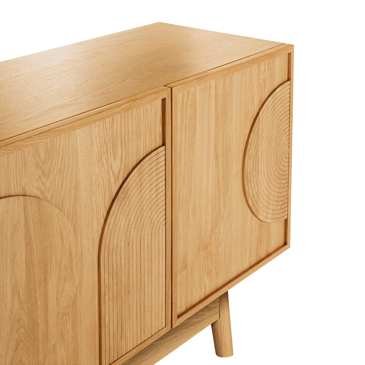 LivaraHome Arcen 4 Door Curved Sideboard Buffet Storage Cabinet - Oak