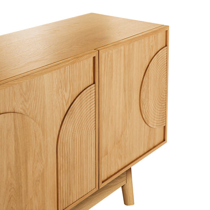 LivaraHome Arcen 4 Door Curved Sideboard Buffet Storage Cabinet - Oak