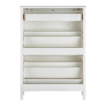 LIVARA Finley White Shoe Cabinet with 2 Flip Drawers Shoe Rack for Entryway