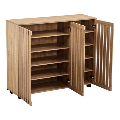 LIVARA Samia 3 Slatted Door Shoe Storage Cabinet Wooden Hidden Shoe Rack