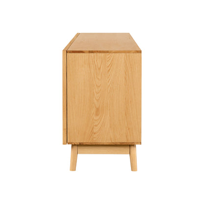 LivaraHome Arcen 4 Door Curved Sideboard Buffet Storage Cabinet - Oak