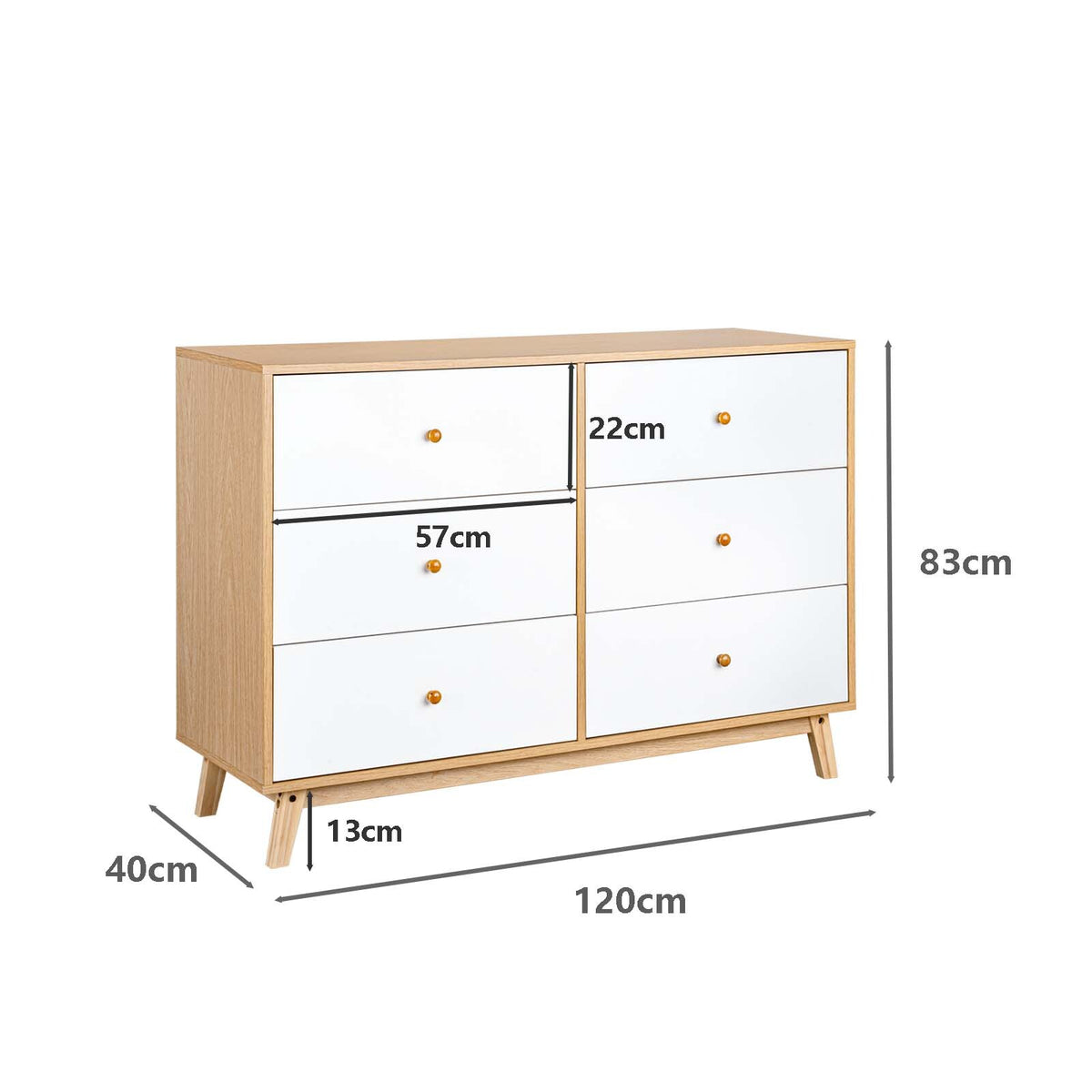 LivaraHome Aspen 6 Drawer Chest Wooden Dresser Storage Cabinet