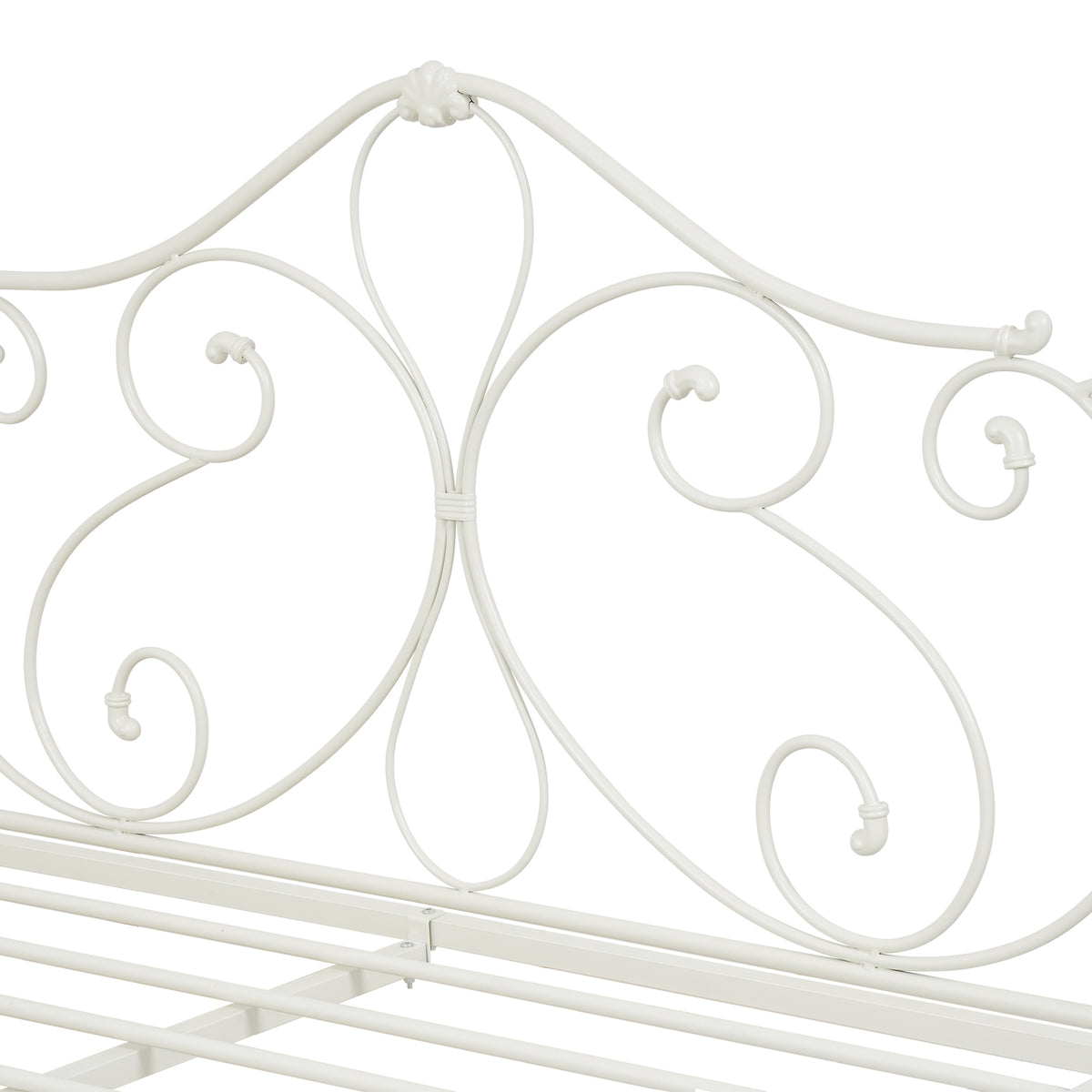 LivaraHome Amily Metal Bed Frame Butterfly Pattern Headboard - White