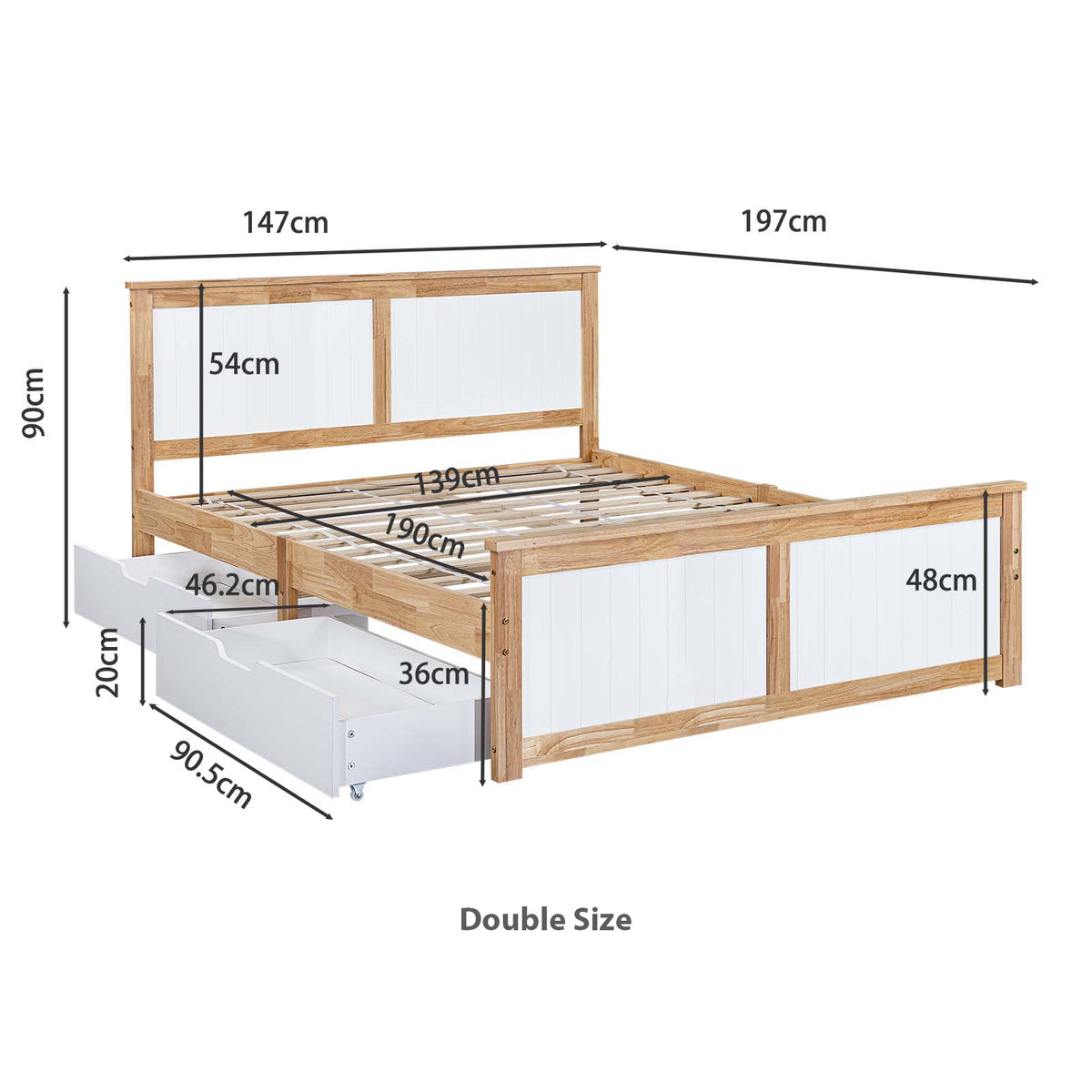 LivaraHome Coco 2 Storage Drawers Bed Frame with Headboard - Natural