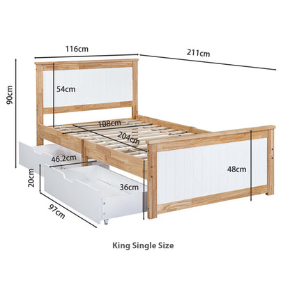 LivaraHome Coco 2 Storage Drawers Bed Frame with Headboard - Natural