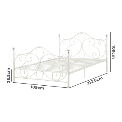 LivaraHome Amily Metal Bed Frame Butterfly Pattern Headboard - White