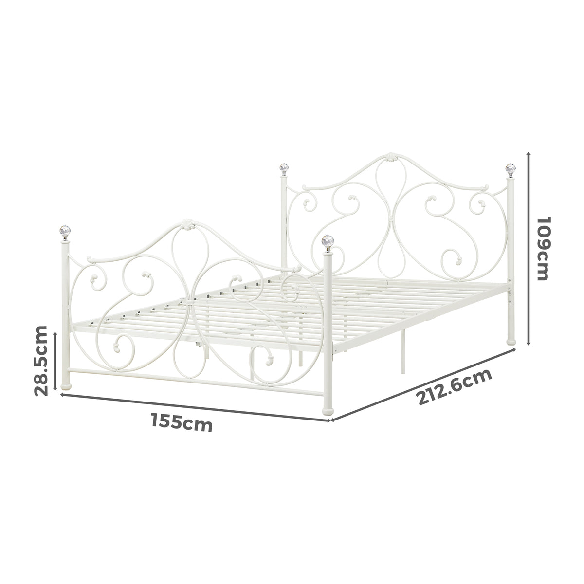 LivaraHome Amily Metal Bed Frame Butterfly Pattern Headboard - White