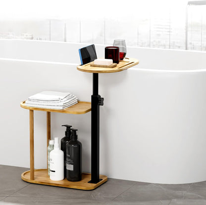 LivaraHome Willie 3 Tier Bamboo & Steel Adjustable Side Table