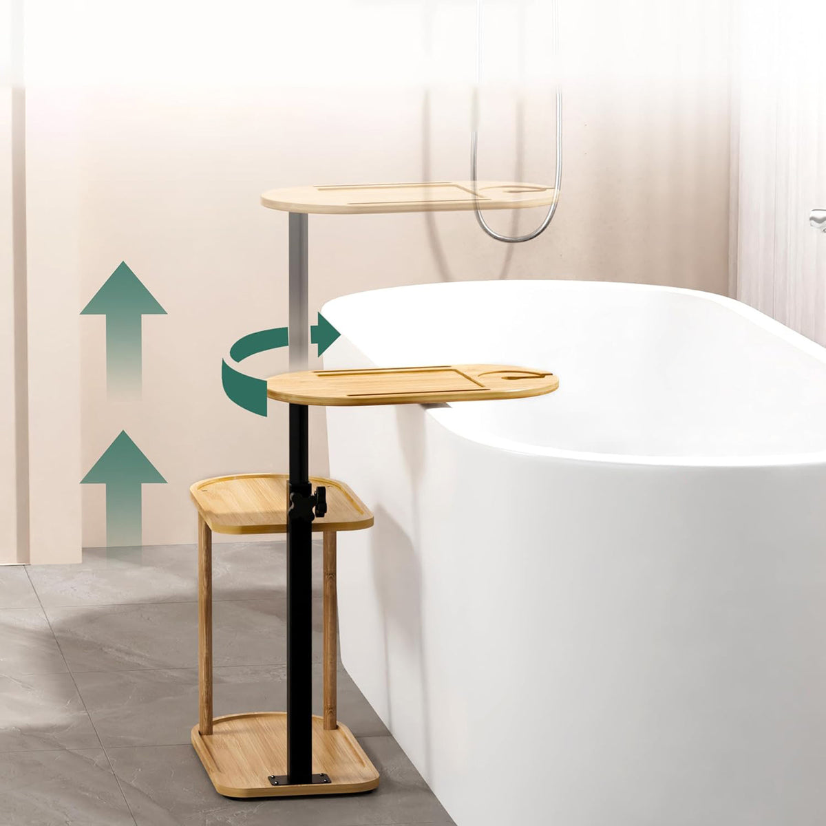 LivaraHome Willie 3 Tier Bamboo & Steel Adjustable Side Table
