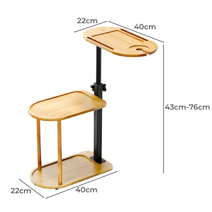 LivaraHome Willie 3 Tier Bamboo & Steel Adjustable Side Table