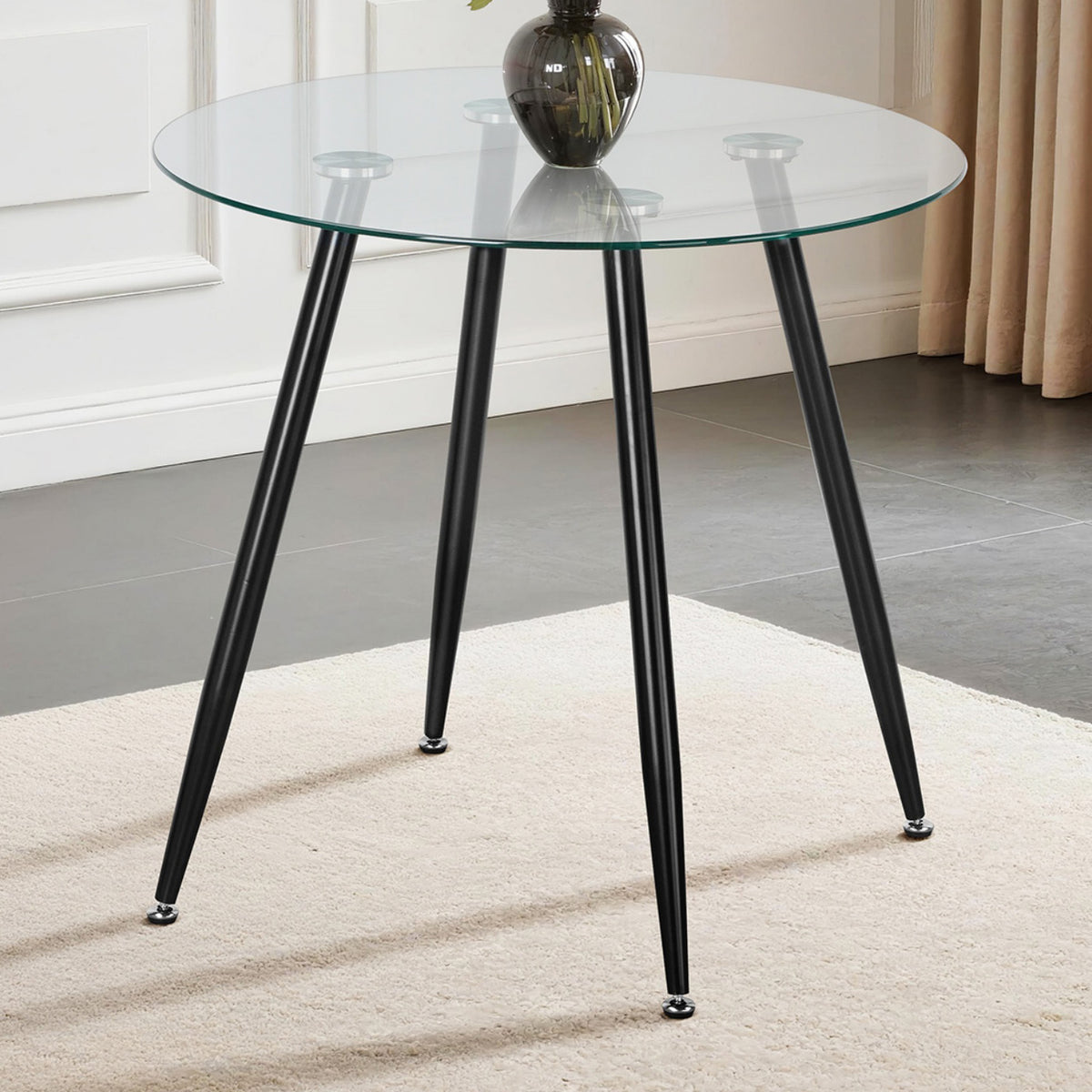 LivaraHome Ryan Glass Dining Table Round Kitchen Table - Modern