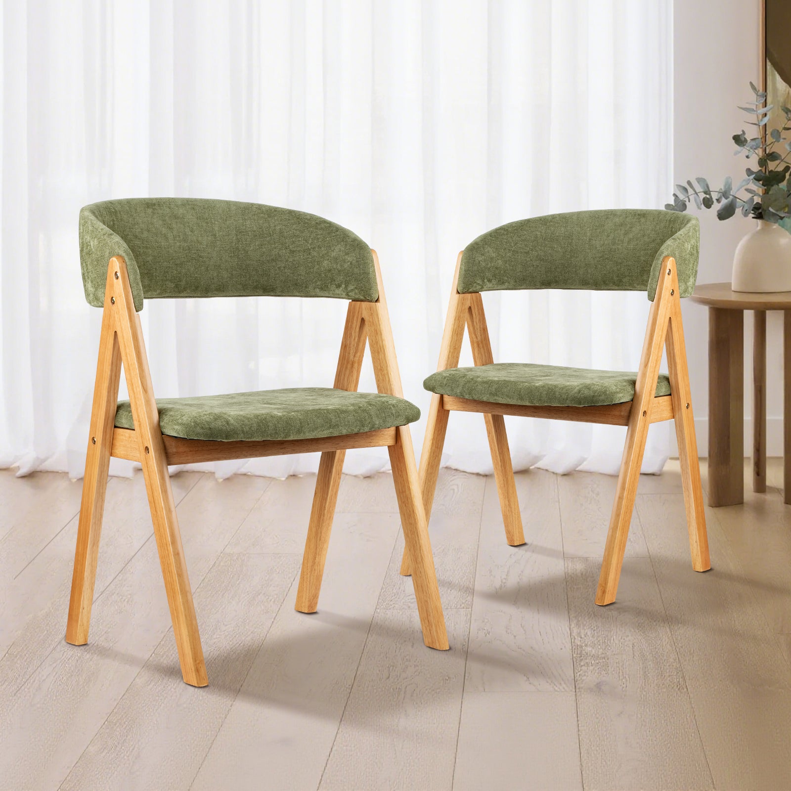 LivaraHome Gaudi Velvet Bouclé Dining Chairs (Set of 2) - Solid Wood