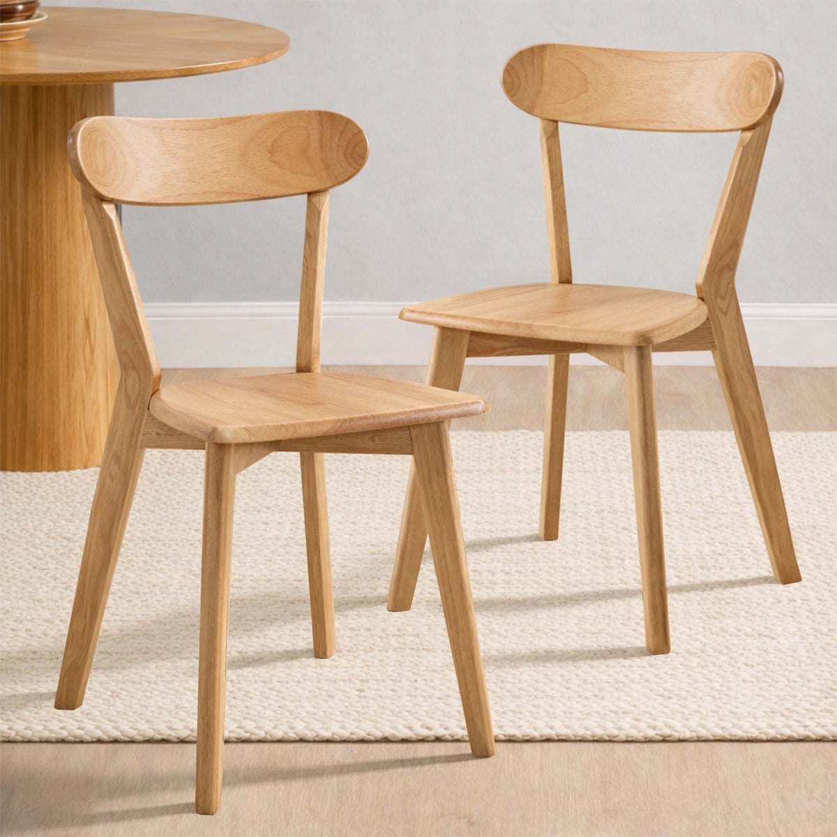 LivaraHome Luis Solid Rubberwood Dining Chairs (Set of 2)