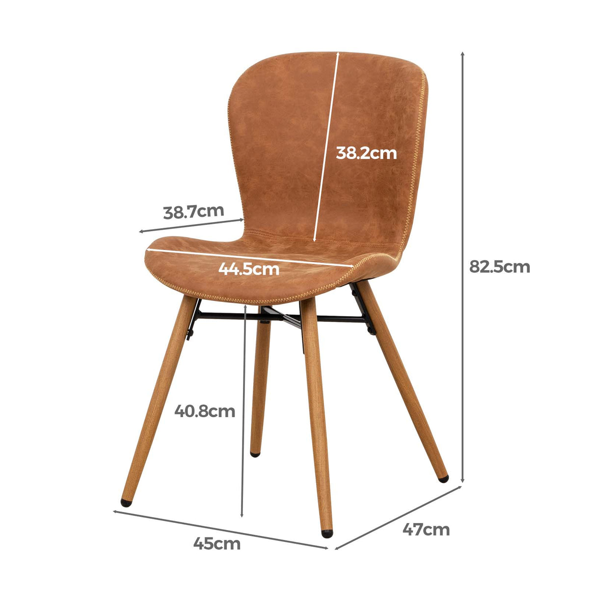 LivaraHome Kasa Faux Leather Dining Chairs Cushion Seat (Set of 2) - Mid Century