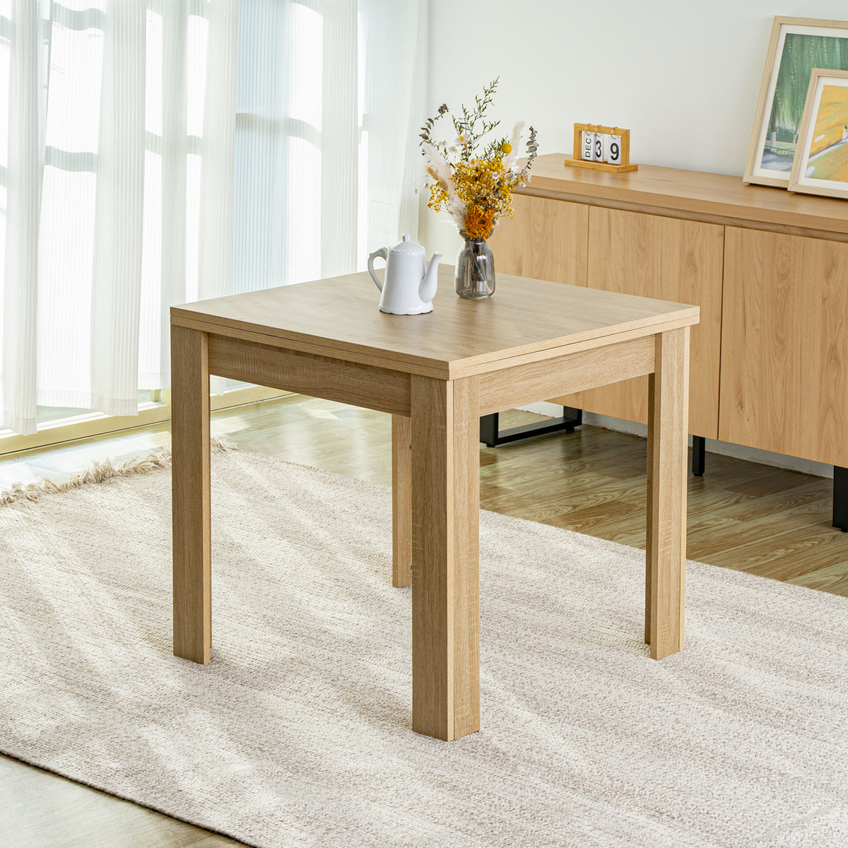 LivaraHome Nook Extendable Flip-Top Dining Table for 2-6 - Natural