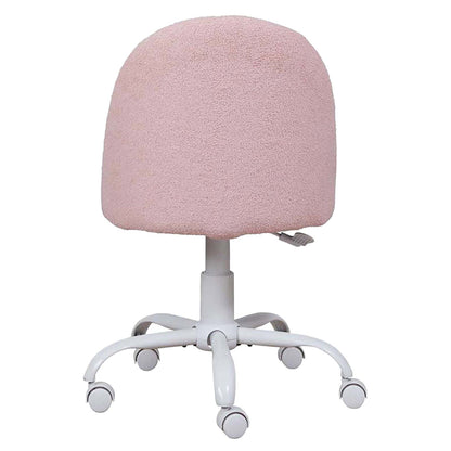 A pink textured fabric office chair with a white five-star wheeled base, shown against a plain white background.