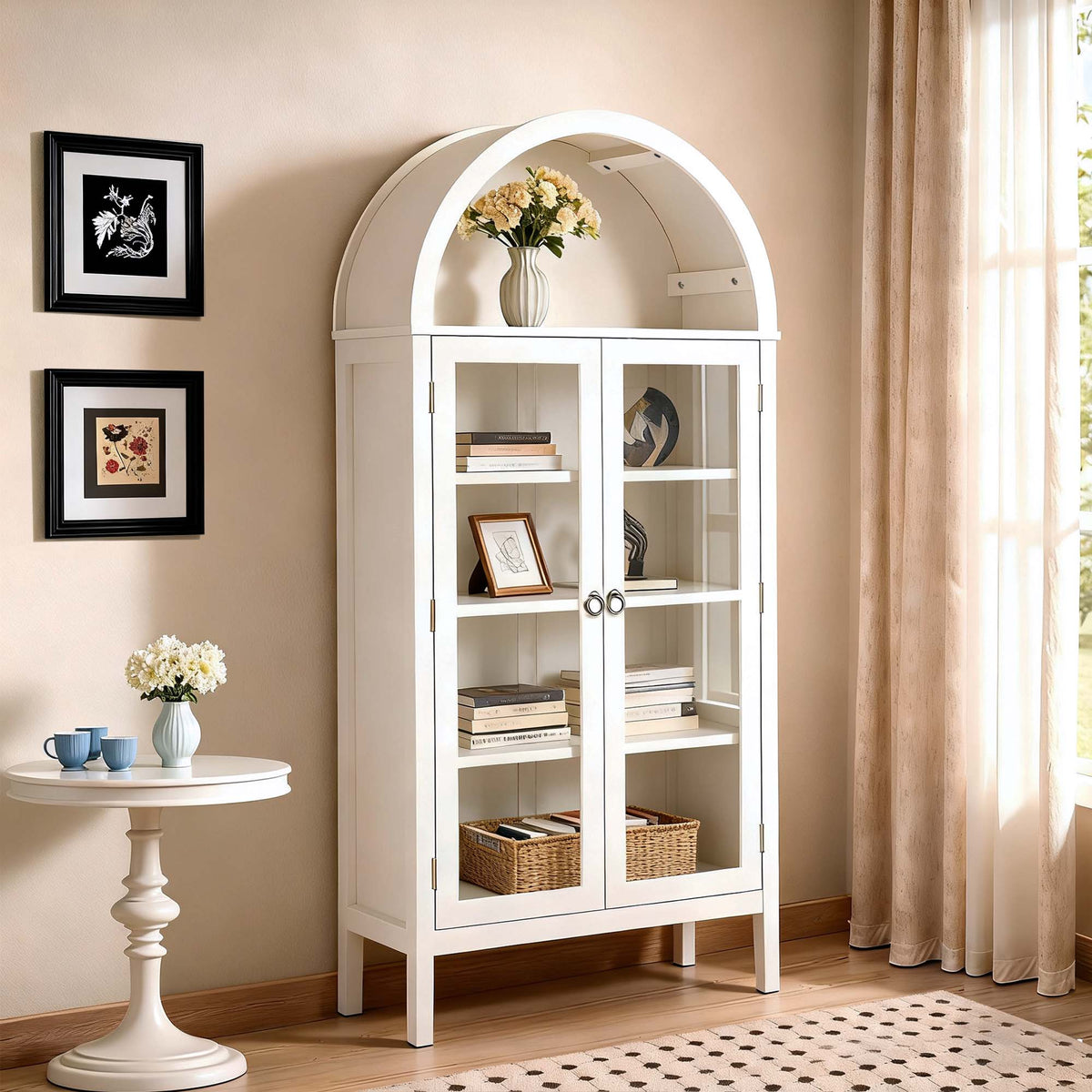 LivaraHome Arcen Arched 2 Door Storage Display Cabinet - Elegant