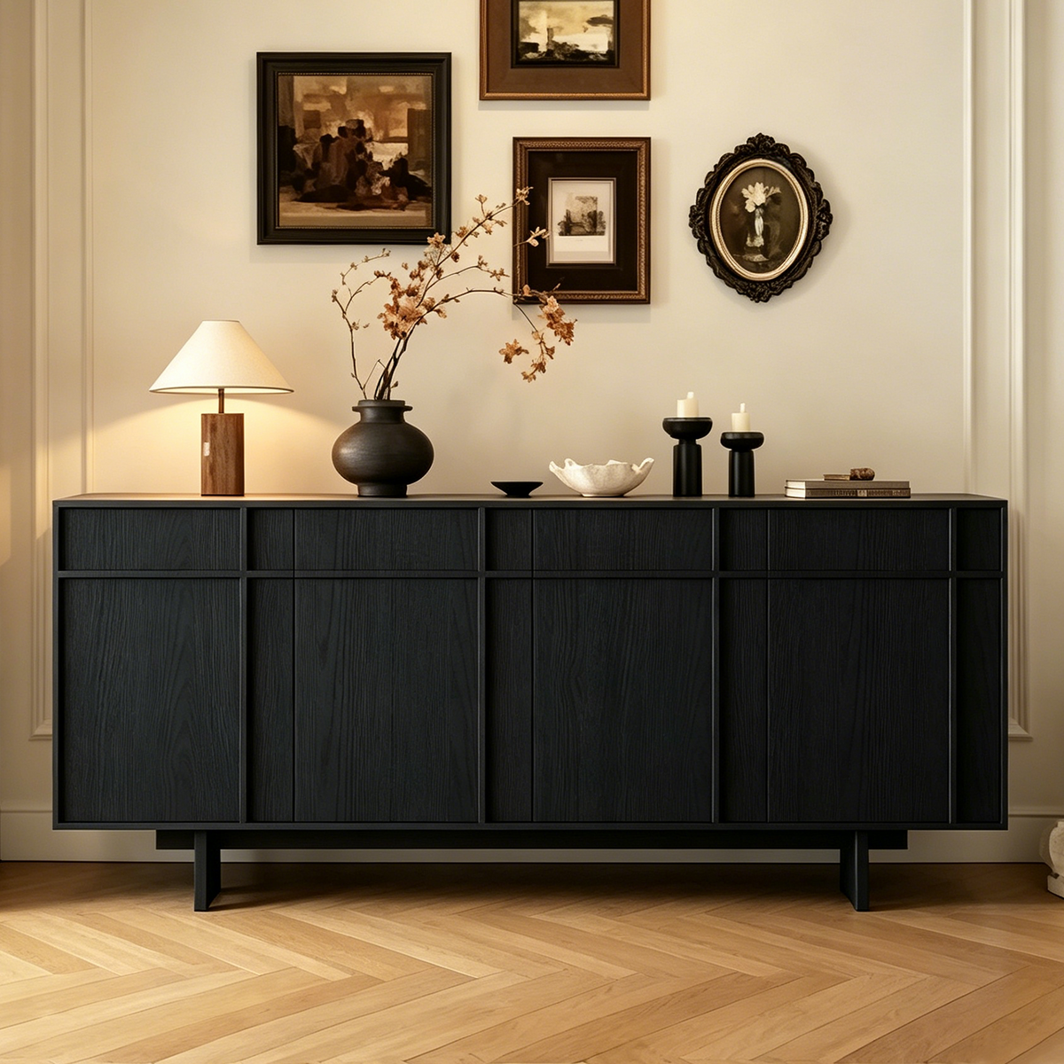 LivaraHome Pekin 4 Door Buffet Cabinet with Storage Credenza - Classic