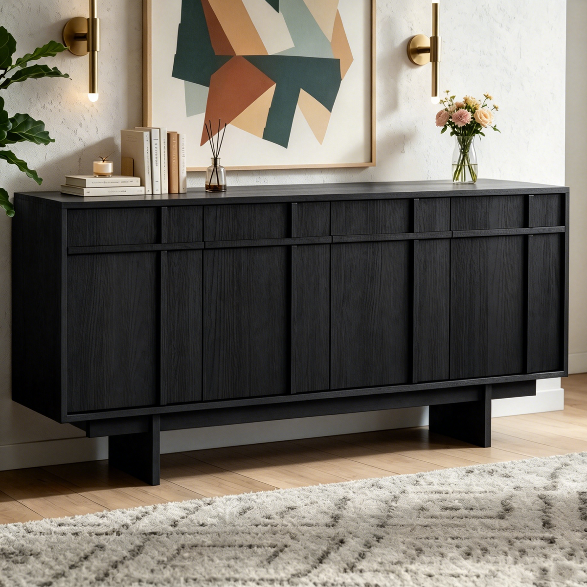 LivaraHome Pekin 4 Door Buffet Cabinet with Storage Credenza - Classic