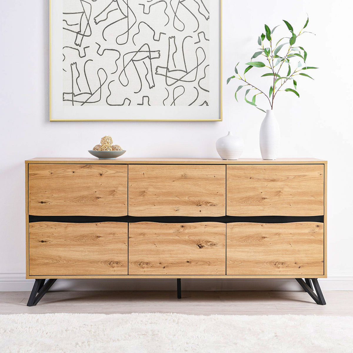 LivaraHome Uxia 3 Door Sideboard Storage Cabinet Modern Buffet - Oak