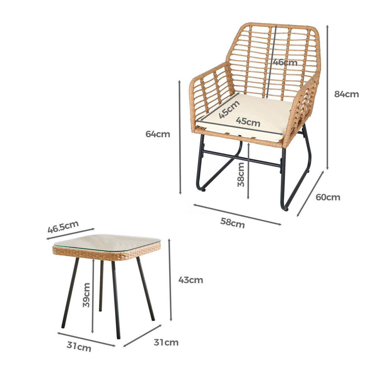 LivaraHome Neo 2 Seater Outdoor Lounge Set Wicker Patio Furniture