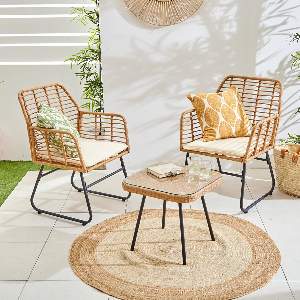 LivaraHome Neo 2 Seater Outdoor Lounge Set Wicker Patio Furniture