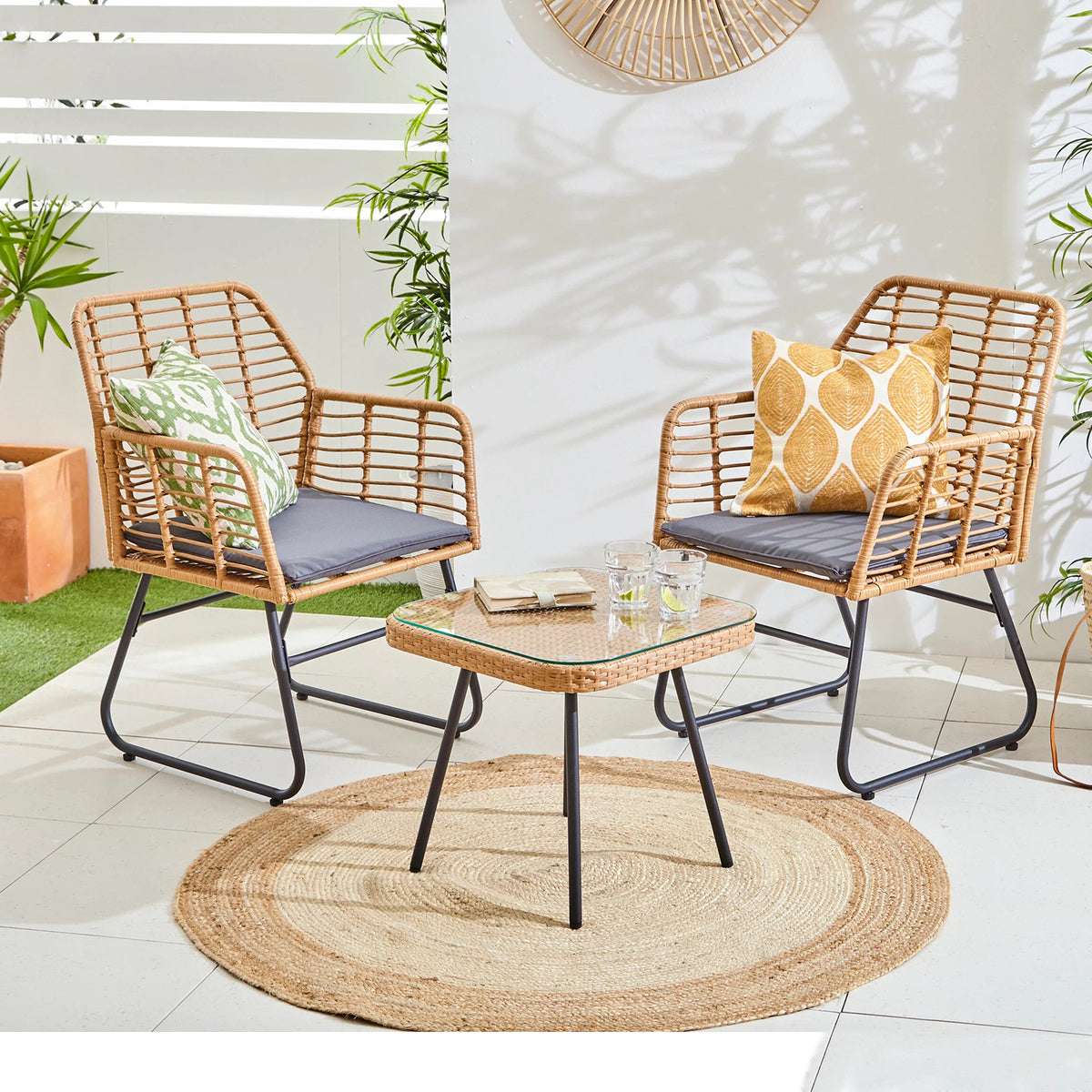 LivaraHome Neo 2 Seater Outdoor Lounge Set Wicker Patio Furniture
