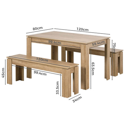 LivaraHome Nook 4 Seater Wooden Dining Table & Bench Set - Natural