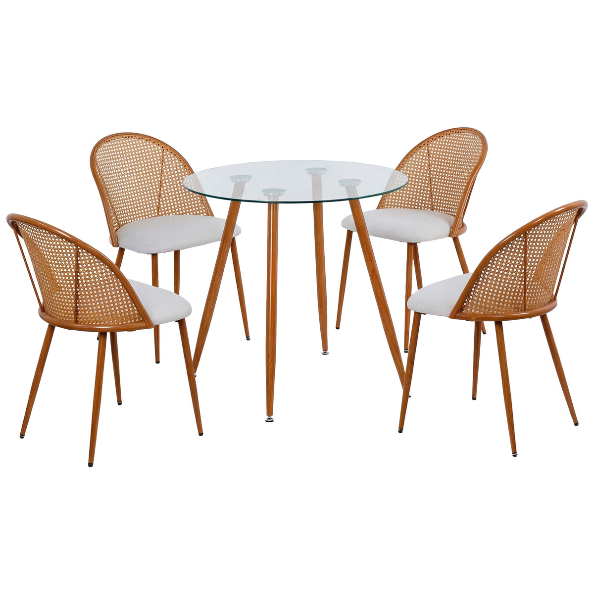 LivaraHome Avila 4 Seater Dining Table & Rattan Chair Set - Natural
