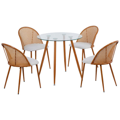 LivaraHome Avila 4 Seater Dining Table & Rattan Chair Set - Natural