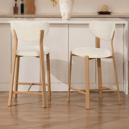 LivaraHome Luna 65cm Chenille Upholstered Bar Stools (Set of 2) - Natural