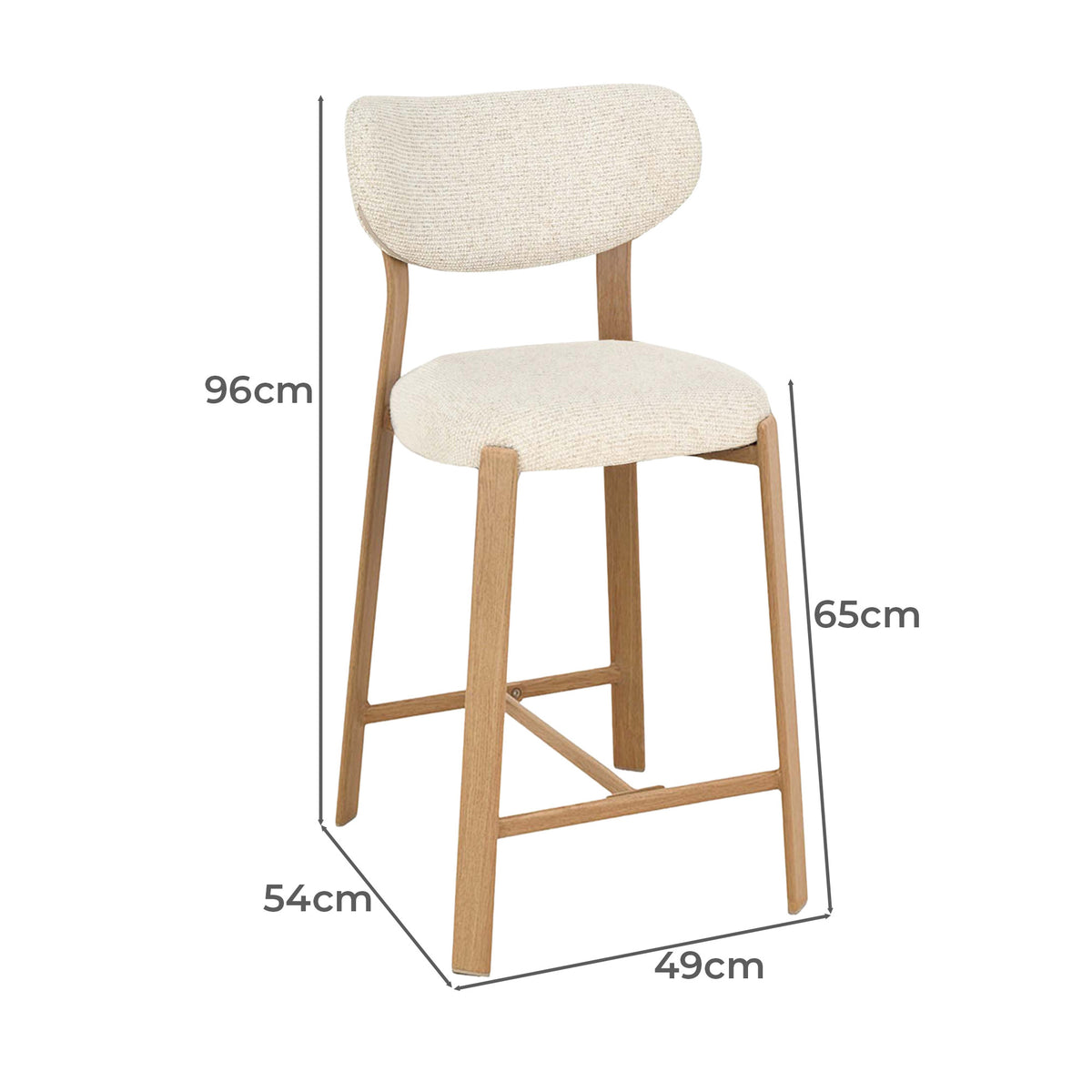 LivaraHome Luna 65cm Chenille Upholstered Bar Stools (Set of 2) - Natural