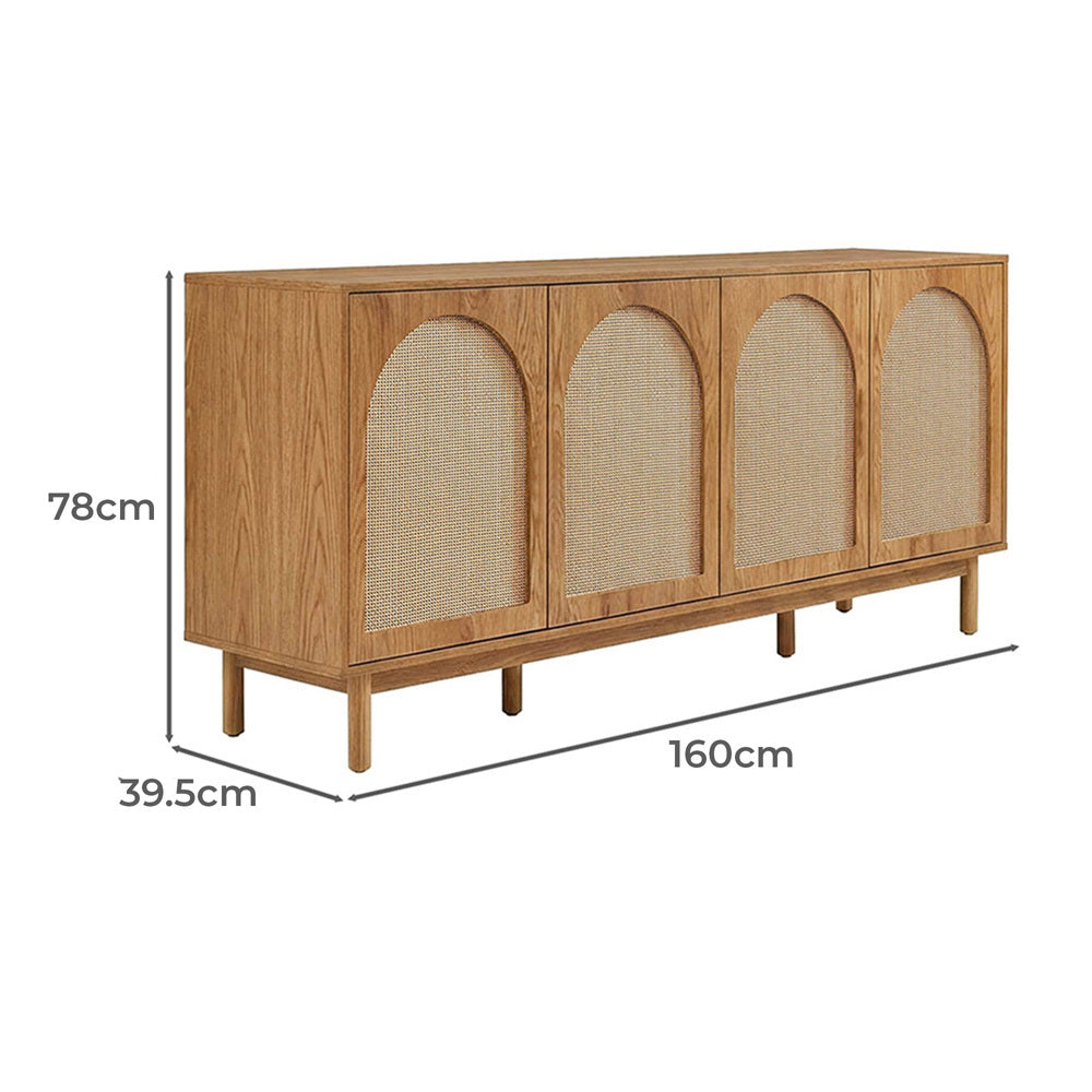 LivaraHome Rat 4 Arched Door Rattan Sideboard Storage Cabinet - Natural