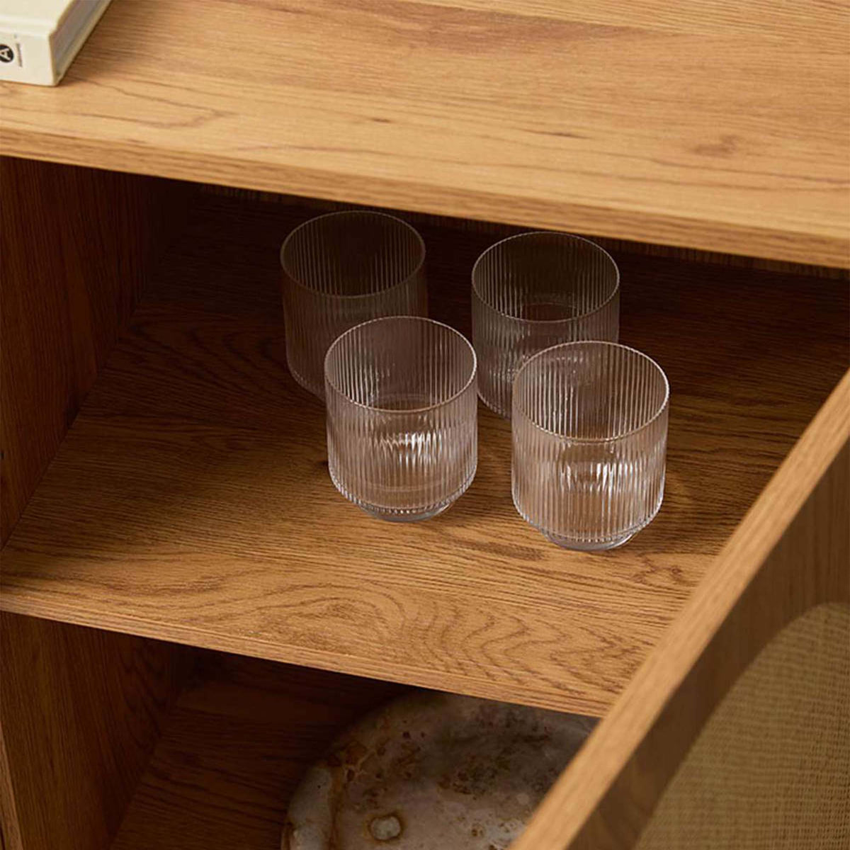 LivaraHome Rat 4 Arched Door Rattan Sideboard Storage Cabinet - Natural
