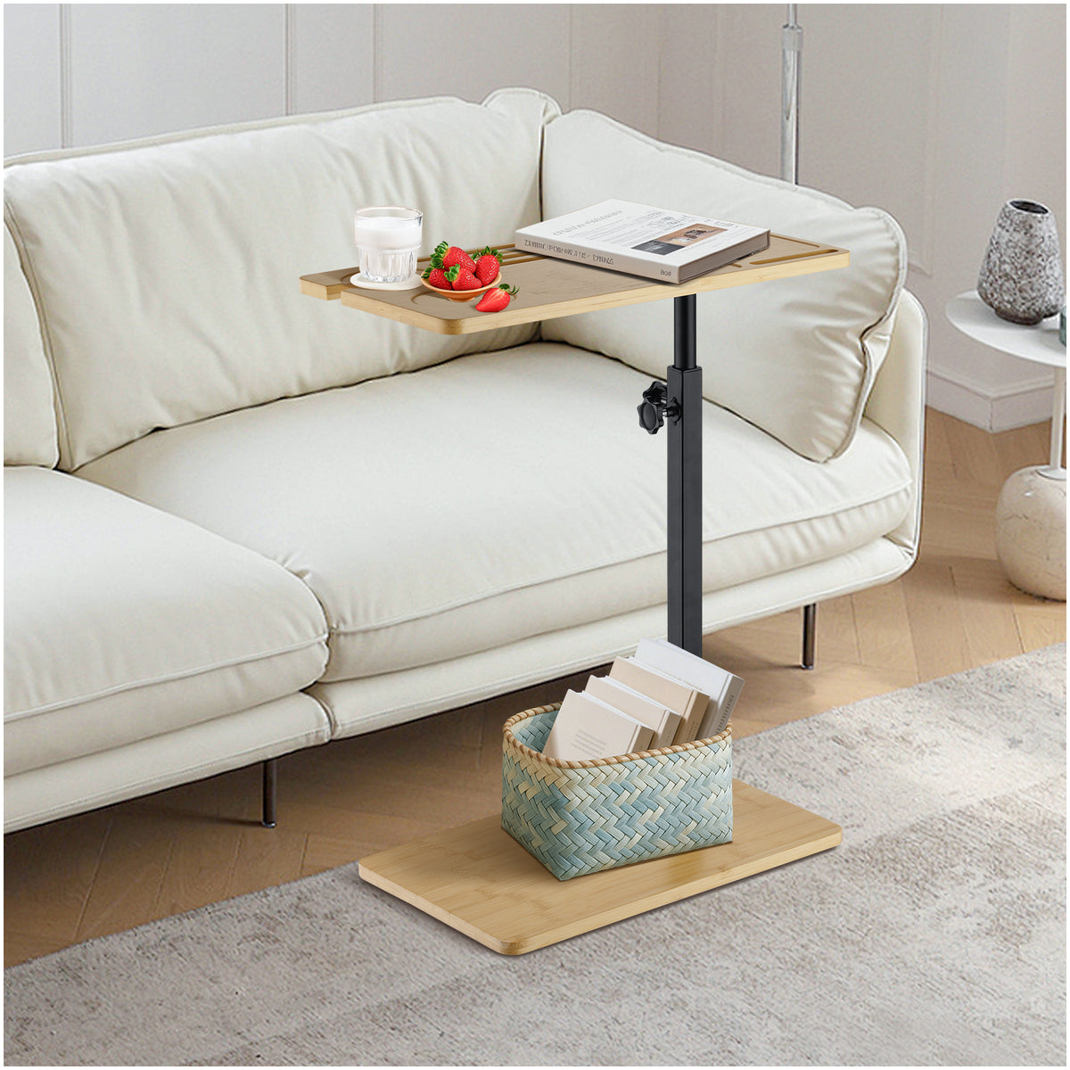 LivaraHome Anita Bamboo & Steel Adjustable Side Table - Natural