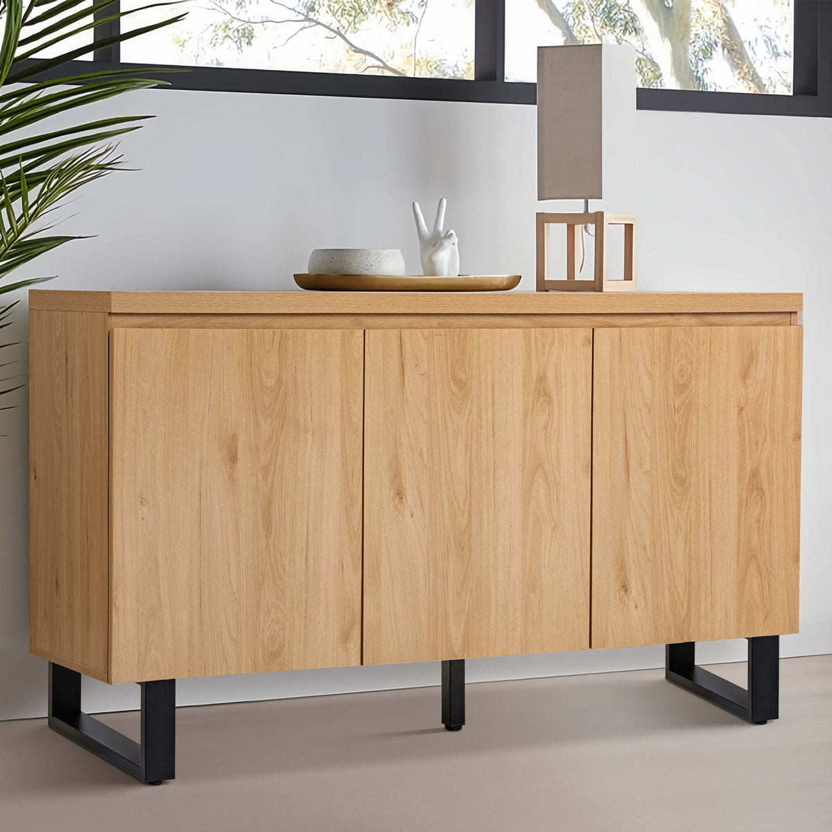 LivaraHome Bridge 3 Door Sideboard Storage Cabinet Buffet - Natural