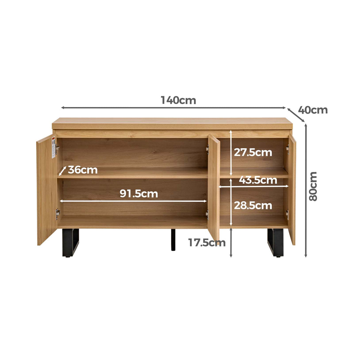LivaraHome Bridge 3 Door Sideboard Storage Cabinet Buffet - Natural
