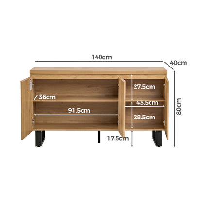 LivaraHome Bridge 3 Door Sideboard Storage Cabinet Buffet - Natural