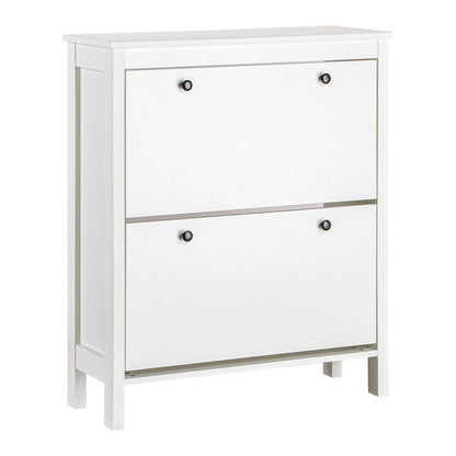 LivaraHome Hemnes 2 Flip Drawer Slim Shoe Storage Cabinet - White