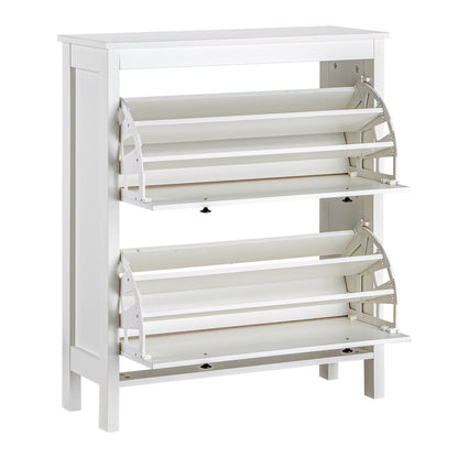 LivaraHome Hemnes 2 Flip Drawer Slim Shoe Storage Cabinet - White
