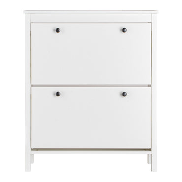 LivaraHome Hemnes 2 Flip Drawer Slim Shoe Storage Cabinet - White