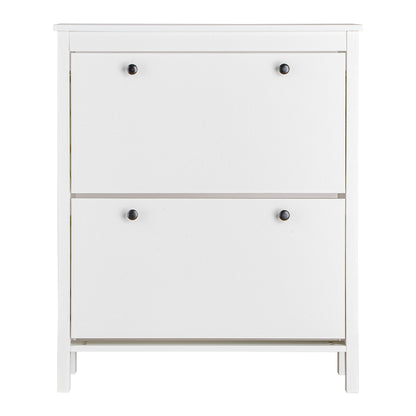 LivaraHome Hemnes 2 Flip Drawer Slim Shoe Storage Cabinet - White