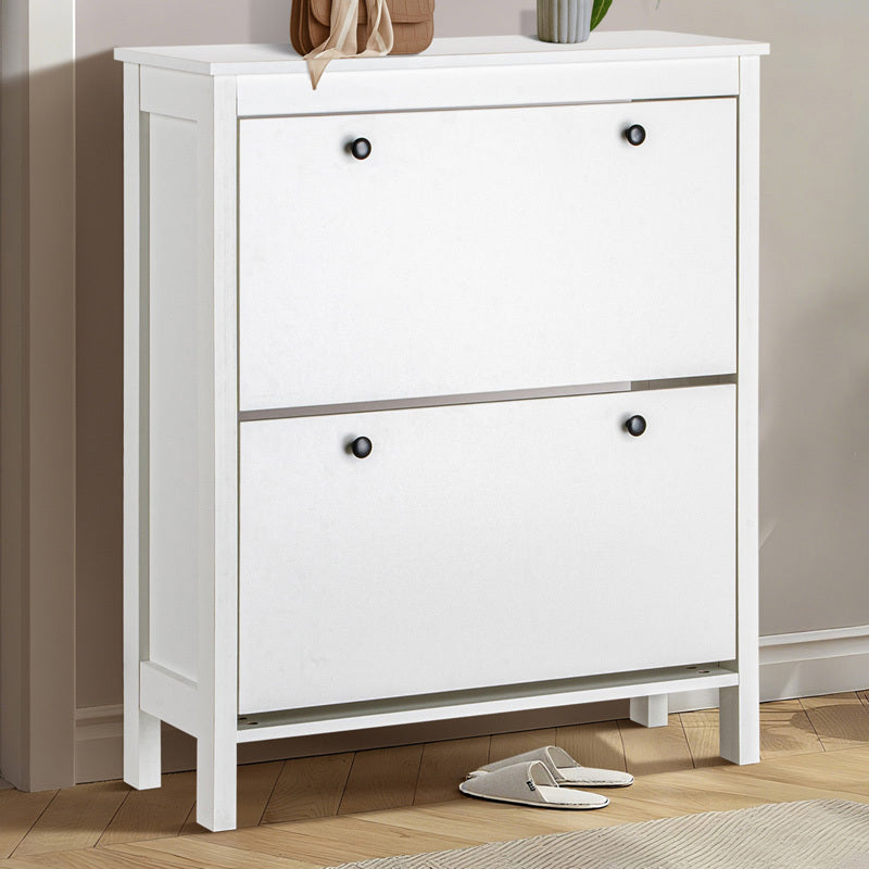 LivaraHome Hemnes 2 Flip Drawer Slim Shoe Storage Cabinet - White