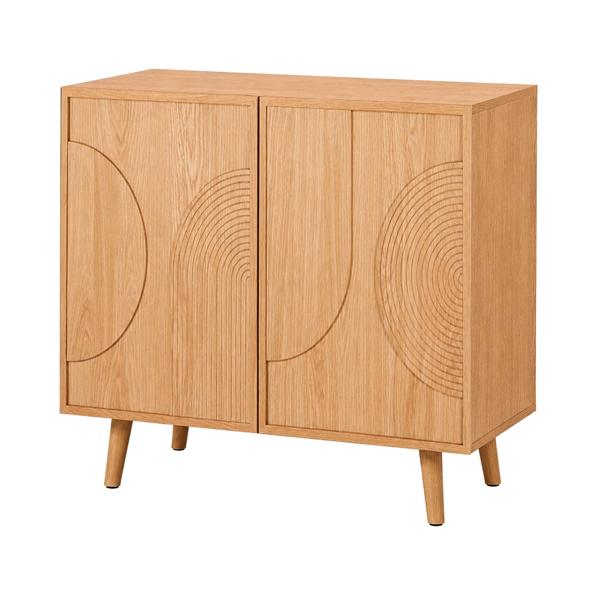 LivaraHome Arcen 2 Door Sideboard Curved Buffet Credenza - Oak