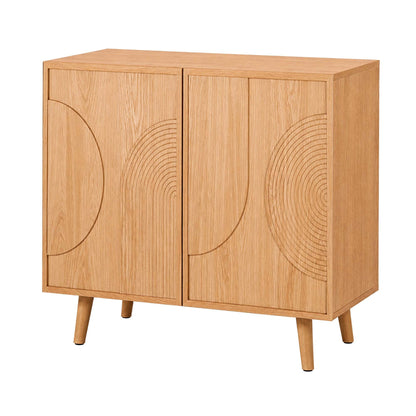 LivaraHome Arcen 2 Door Sideboard Curved Buffet Credenza - Oak