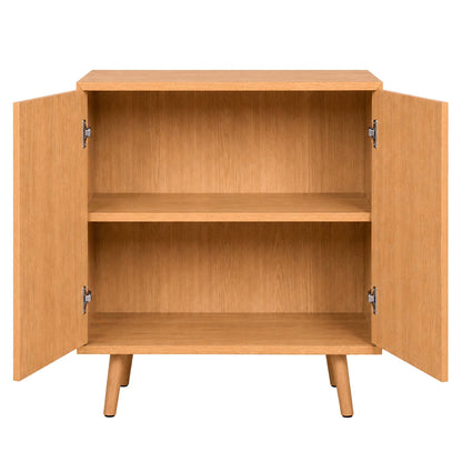 LivaraHome Arcen 2 Door Sideboard Curved Buffet Credenza - Oak