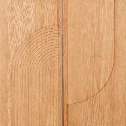 LivaraHome Arcen 2 Door Sideboard Curved Buffet Credenza - Oak